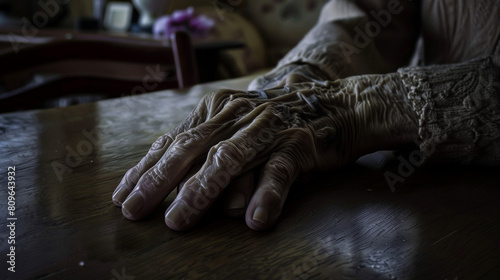 A Poignant Close-Up Photo Capturing the Worn and Weathered Hands of an Elderly Individual, with Prominent Veins and Wrinkles, Telling a Story of Life’s Journey and Experiences