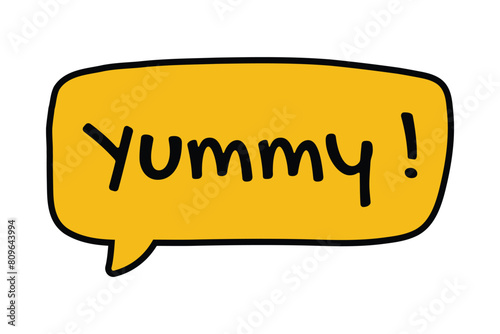 Yummy speech bubble, cartoon style chat bubble, comic conversation bubble