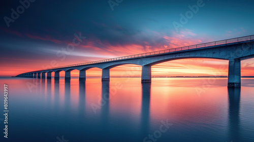 Long exposure of Infinite Bridge and Aarhus Bay at sunrise