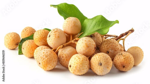 Fresh clusters of longan fruit on a blank backdrop.