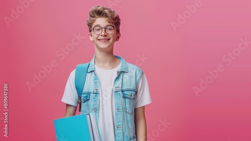 Smiling Teenager Holding School Books