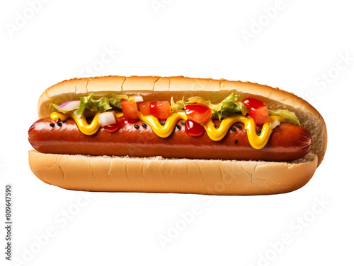 hot dog with ketchup and mustard on transparent background