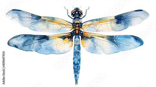 Dragonfly watercolor painting on a white backdrop clipart design logo. photo