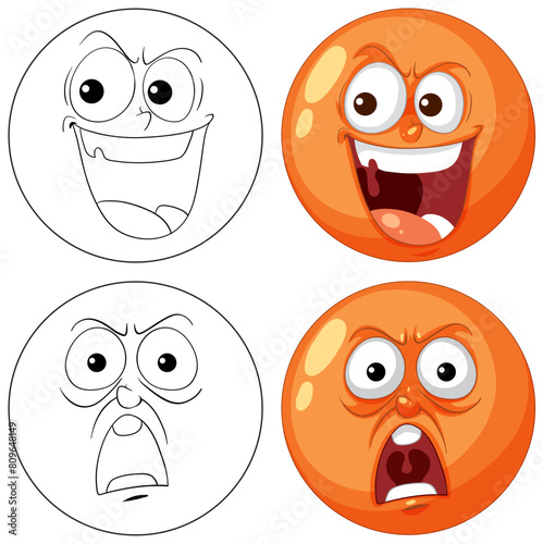 Four cartoon faces showing different emotions