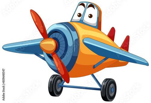 Bright, cheerful cartoon airplane with expressive eyes