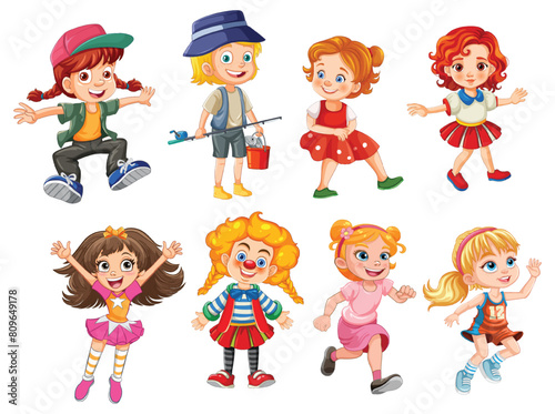 Colorful vector illustration of playful children