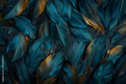 dark turquoise and gold feathers © deviddo