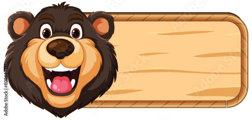 Vector illustration of a happy bear with sign