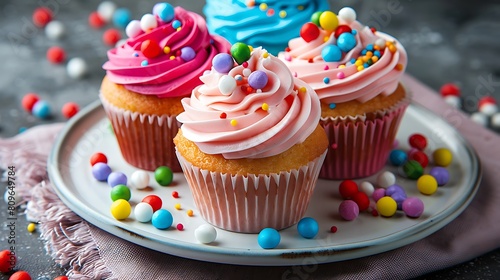 Colorful Cupcakes with Candy Sprinkles on a plate