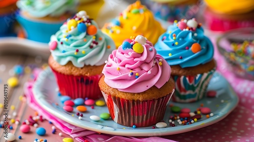 Colorful Cupcakes with Candy Sprinkles on a plate
