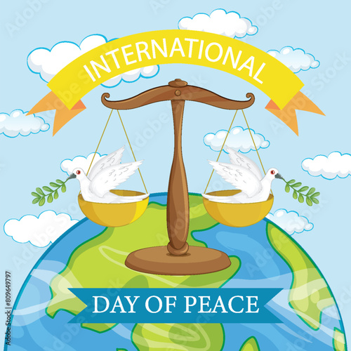 Doves, scales, and globe symbolize world peace