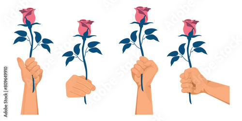 A clenched fist holding a rose isolated on background. © Zentangle
