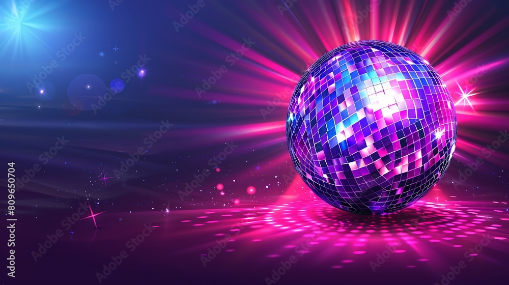 Disco ball with bright rays night party background Disco ball with bright rays night party background