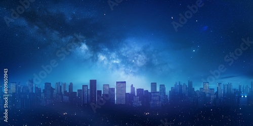 Mesmerizing starry night sky stretching over a brilliantly illuminated urban city skyline  inspiring awe