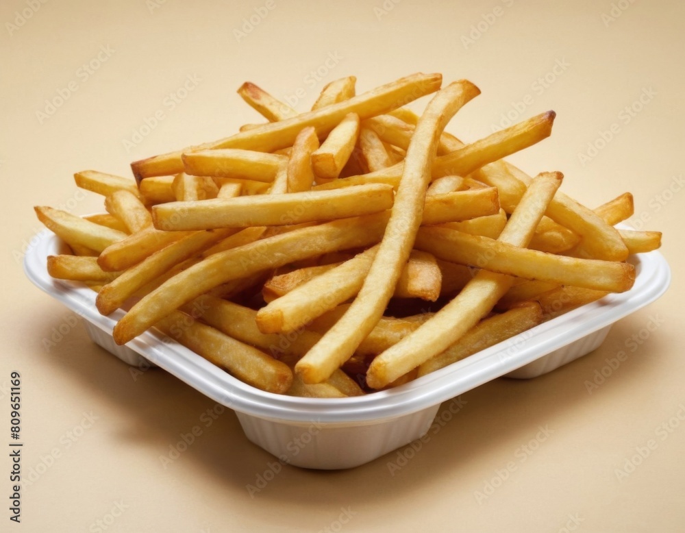 A tray of french fries is sitting on a table A tray of french fries is sitting on a table