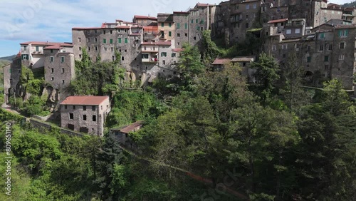 Aerial view of the village of Ceriana in the province of Imperia, Liguria, Italy photo