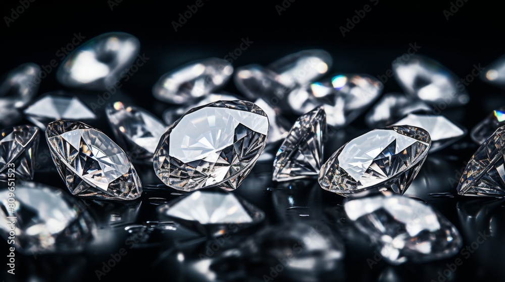 Sparkling Brilliance. A Collection Of Fine Diamonds Against A Dark Background. Generative AI Sparkling Brilliance. A Collection Of Fine Diamonds Against A Dark Background. Generative AI