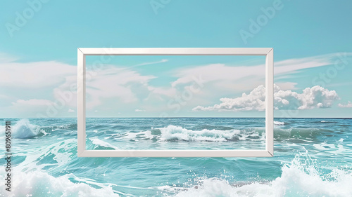 Tropical summer beach background with a white frame and copy space for text