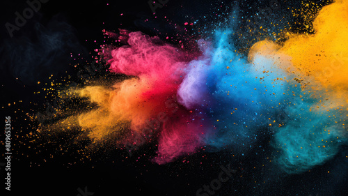 Launched colorful powder on black background