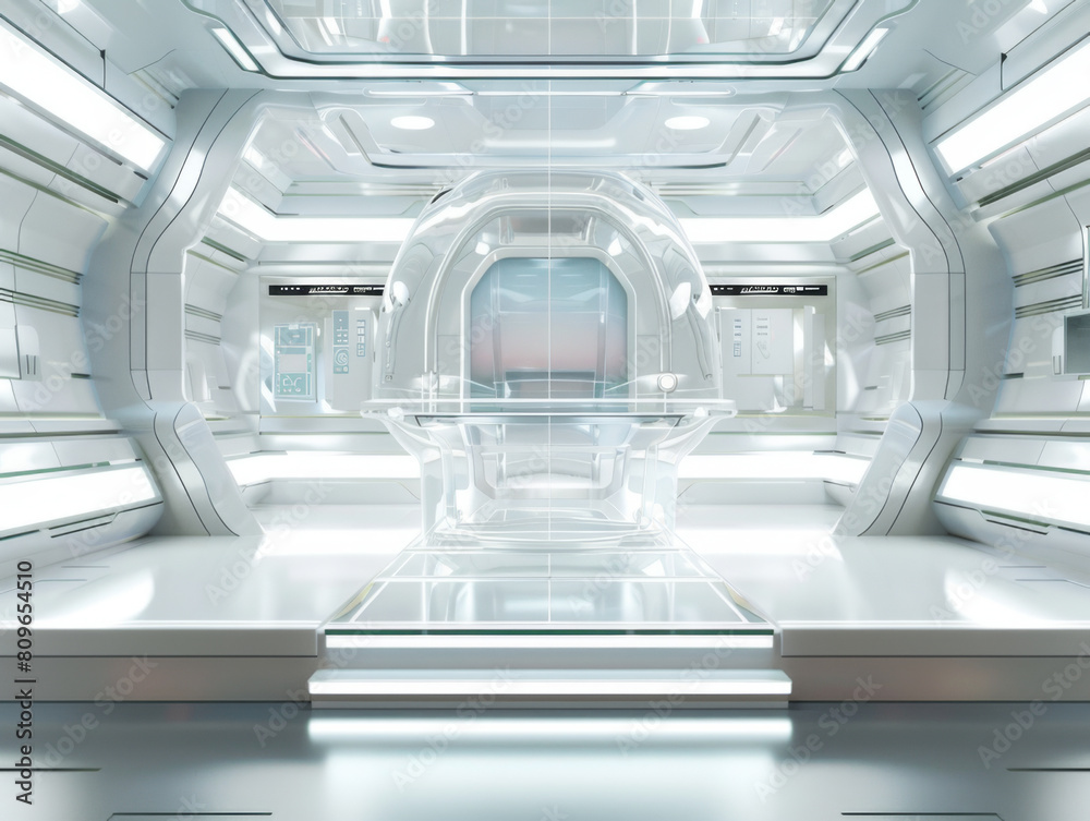 Futuristic Transparent Acrylic Podium,with a Virtual Reality Space Station Background Futuristic Transparent Acrylic Podium,with a Virtual Reality Space Station Background