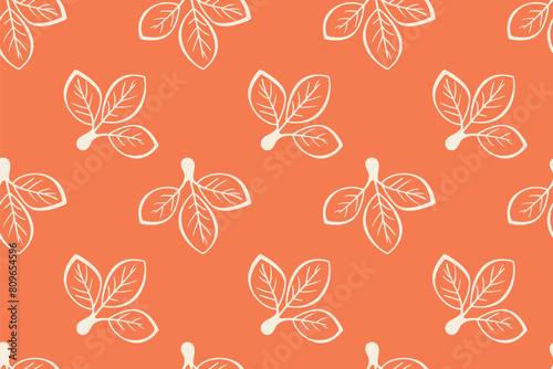 Hand drawn floral pattern vector design. Simple ornament with plant and leaf.