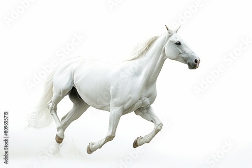Majestic white horse photo on white isolated background