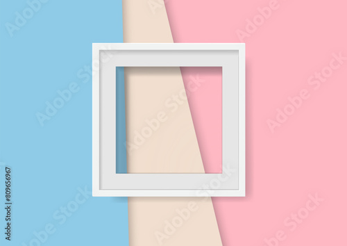 Mockup of a white blank frame. Minimal composition with empty picture frame. Minimalism. Selective focus.