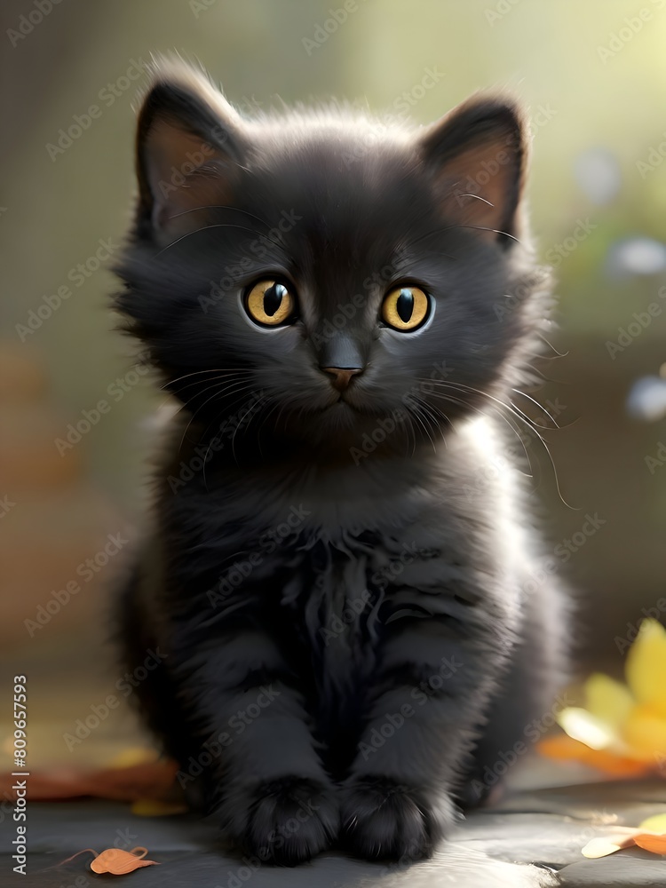 Cute Black Cat Animal Illustration Art