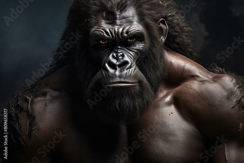 Close-up of a powerful gorilla showcasing strength and wildness