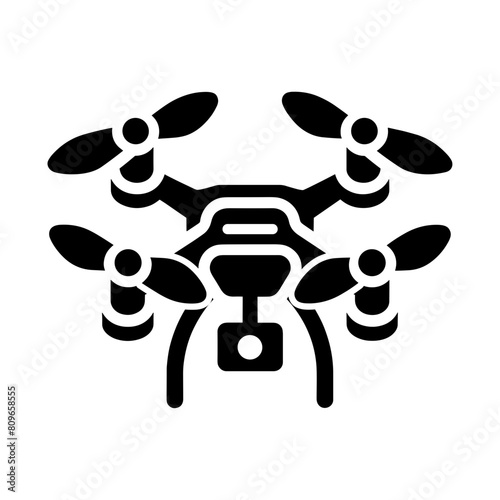 Drone icon with four propellers and landing gear, symbolizing modern aerial technology.