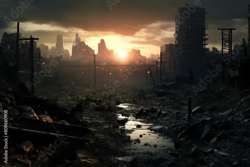 Desolate Post apocalyptic street city. Horror nuclear. Generate Ai