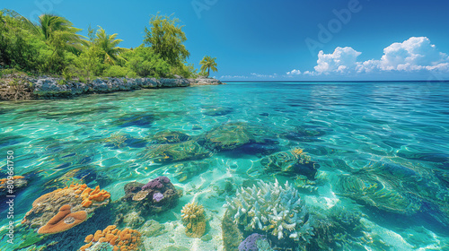 A visually elaborate image showcasing International Cat Cay s renowned snorkeling spots  with colorful coral reefs  tropical fish  and marine life thriving in the clear and pristin