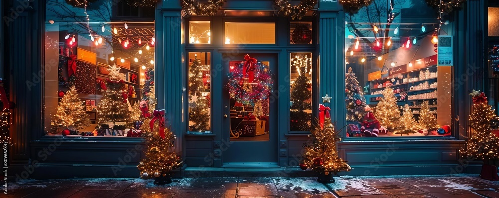A beautiful storefront decorated for Christmas