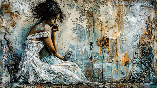 Emotional Solitude A Thoughtful Moment Captured in Rich Textures and Earthy Tones in Acryl and Oil Abstract Wallpaper Digital Art Poster Brainstorming Map Magazine Background Cover
