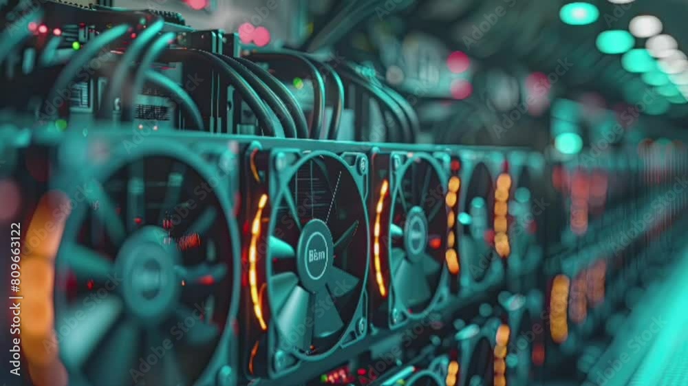 Moving animation of digital currency mining with computer technology