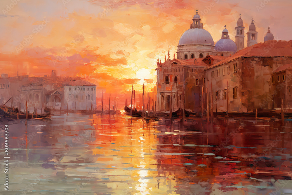 Fototapeta premium Illustration of the beautiful city of Venice. City of gondoliers, bridges, carnivals and love. Italy