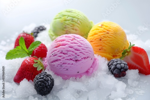 colored ice cream with fruits