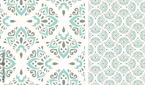 Cute Scandinavian style ethnic seamless pattern. Hygge and calm hand drawn design. Moroccan tile. Mexican Spanish Talavera. Endless swatch with arabesque.