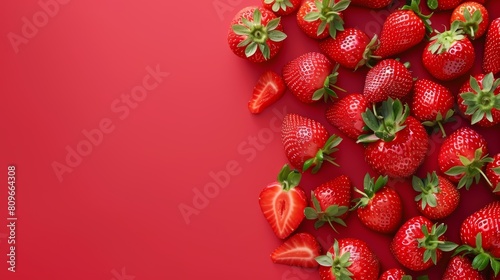 Vibrant Red Background with Fresh Strawberries Generative AI