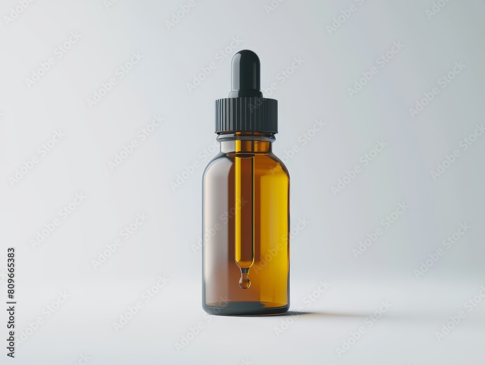 Sleek amber dropper bottle isolated with focus on the precision dropper, ideal for detailed product showcases