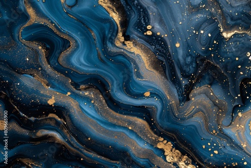 Abstract marble marbled ink painted painting texture luxury background banner - Blue waves swirls gold painted splashe | Generative AI. Beautiful simple AI generated image in 4K, unique.