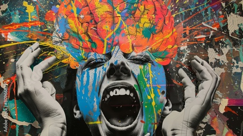 Collage of human brain problems and opportunities. photo