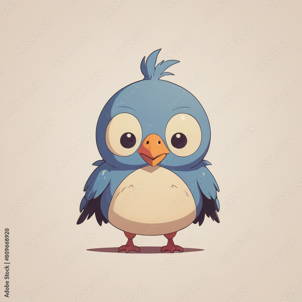 Charming Cartoon Bluebird Standing Proudly on a Neutral Background Charming Cartoon Bluebird Standing Proudly on a Neutral Background