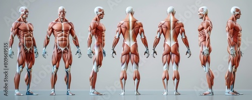 3D model of human body muscles on a light background. photo