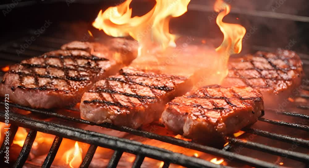 Meat on the grill with flames (mov) made with technology Meat on the grill with flames (mov) made with technology