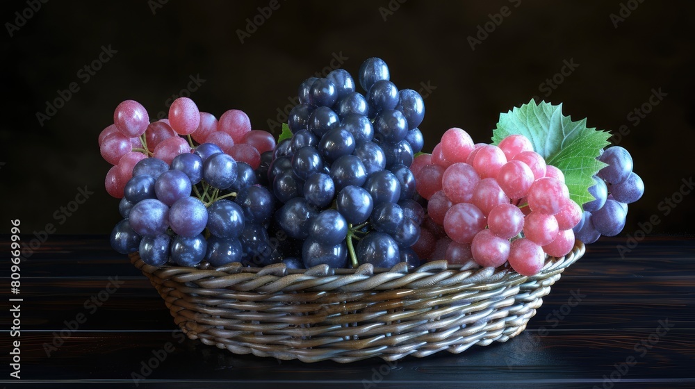 Harvests Bounty: A Wicker Basket Brimming With Grapes Harvests Bounty: A Wicker Basket Brimming With Grapes