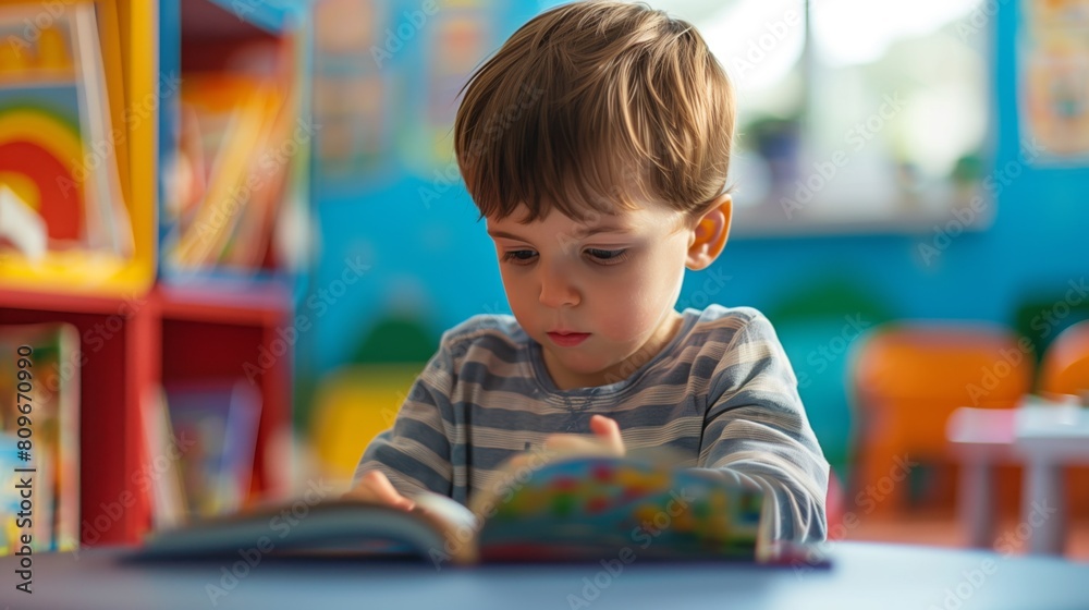 Boy Learning to Read with a Book: Early Childhood Education and Development Boy Learning to Read with a Book: Early Childhood Education and Development