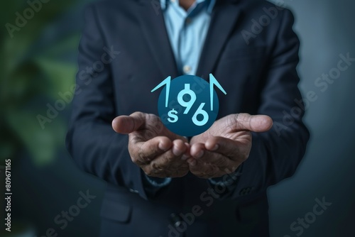 Business Man holding a tablet with virtual chart for trader analysis - Business Stock Market Concept. Beautiful simple AI generated image in 4K, unique.