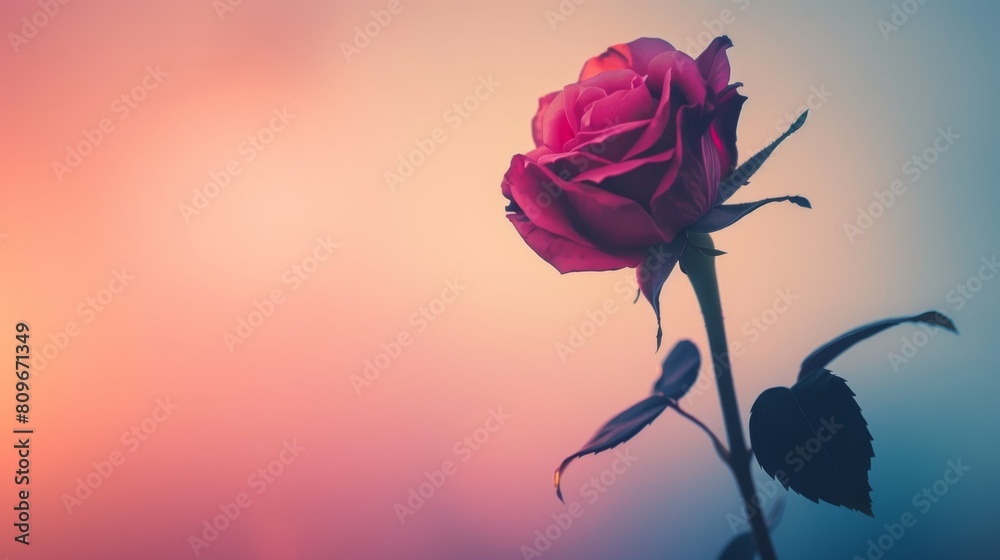 Romantic Silhouette of a Lone Rose on Valentine's Day Generative AI