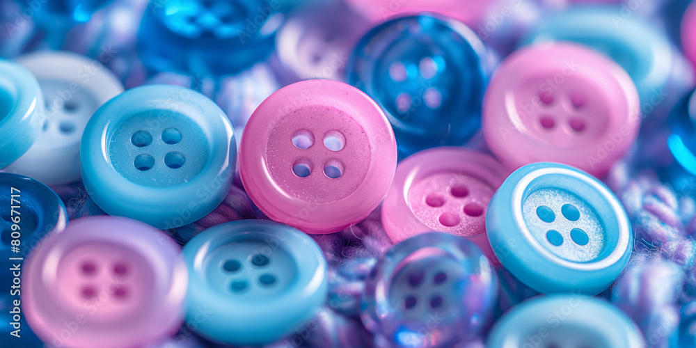 Viele bunte leuchtende Pastell Neon Knöpfe aus Plastik als Nahaufnahme Viele bunte leuchtende Pastell Neon Knöpfe aus Plastik als Nahaufnahme